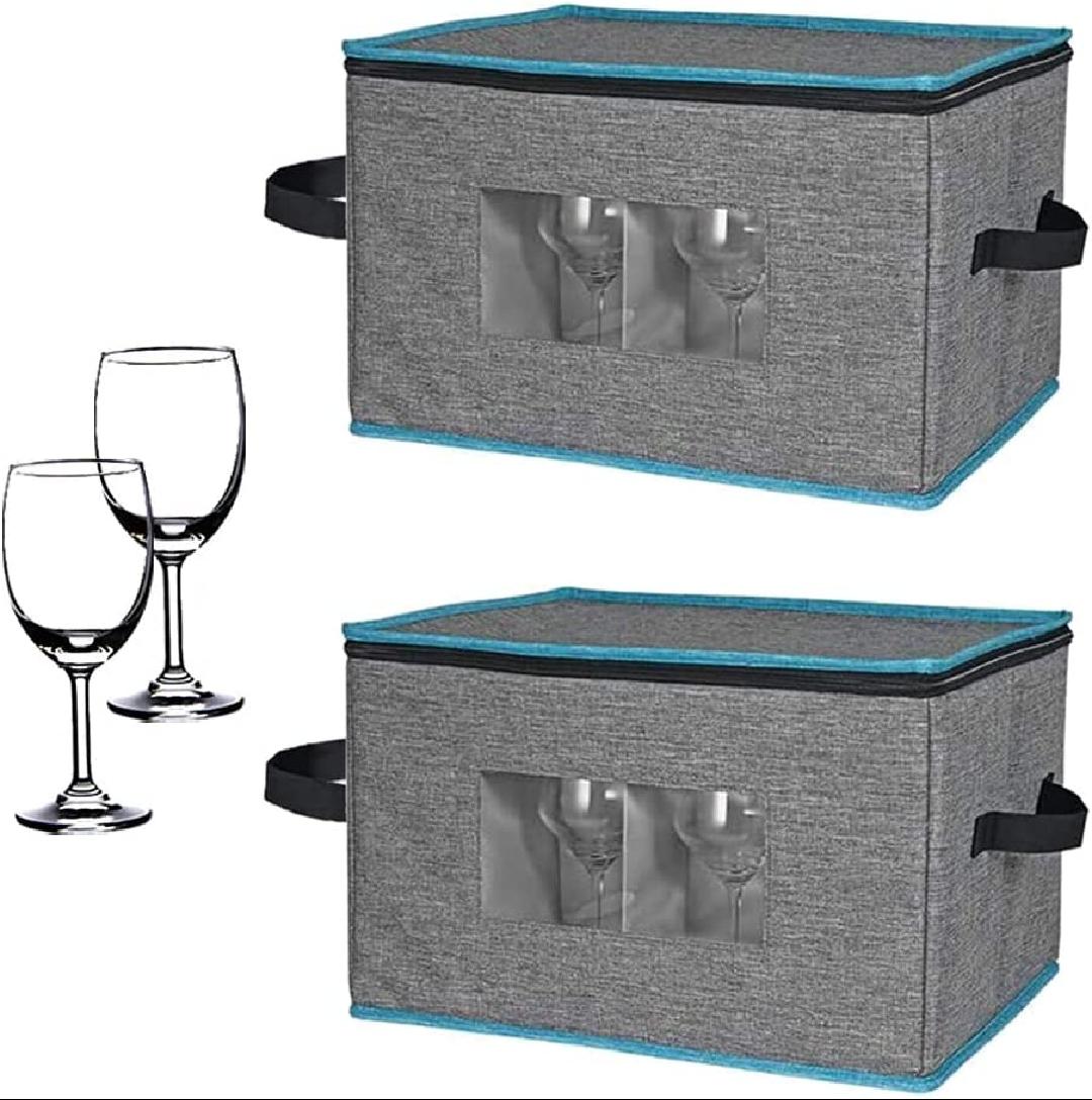 Wine Glass Storage Box with lid,Stemware China Storage Cases Containers