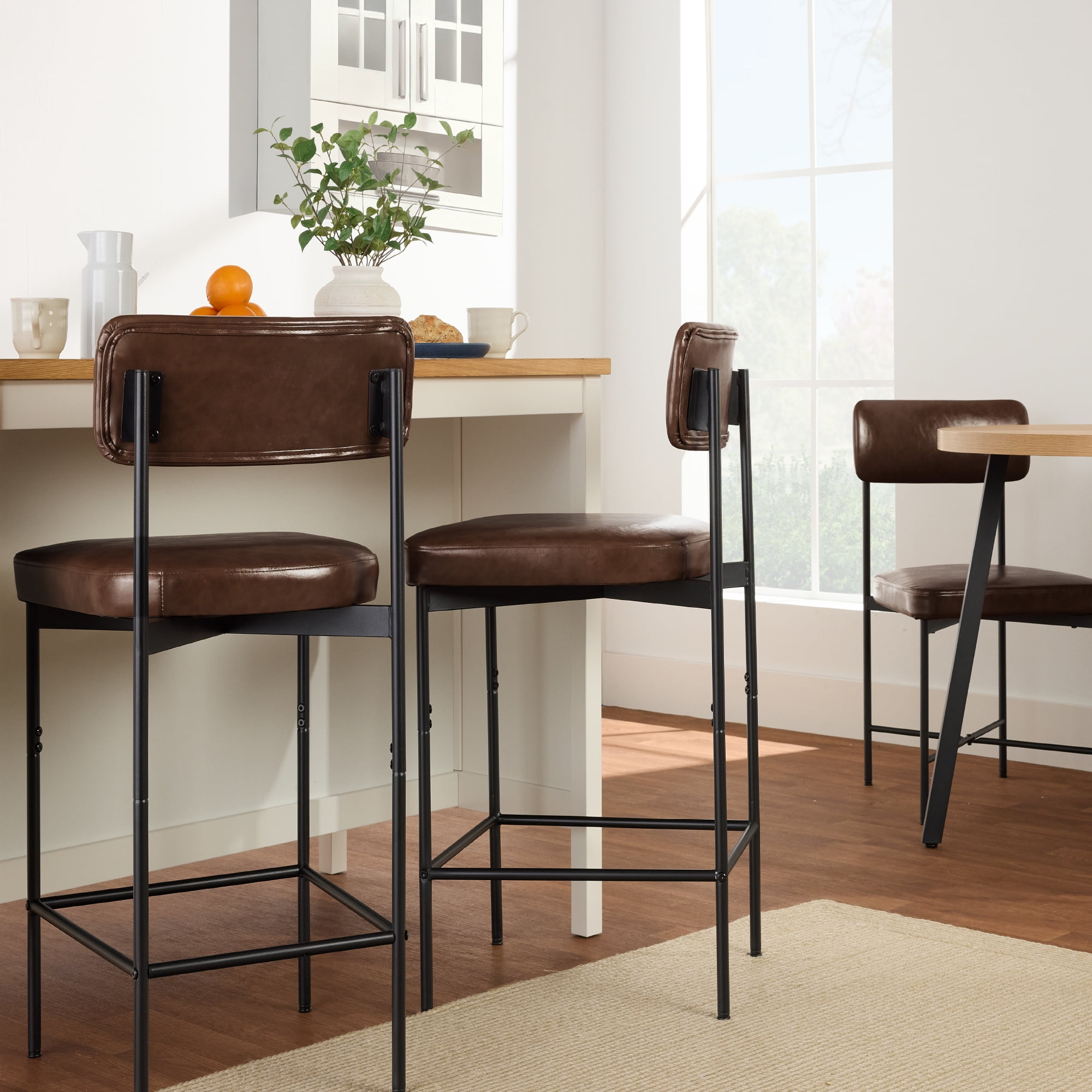 Best Choice Products Set of 2, Armless Counter Height Bar Stools, Modern PU Faux Leather Stools - Mocha Brown