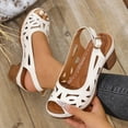 thumbnail image 2 of Women's Sandals Chunky Heel Gladiator Open Toe Casual Daily Solid Color Peep Toe Women Footwear Comfortable Walking Beach Sandals for Women White 9, 2 of 8
