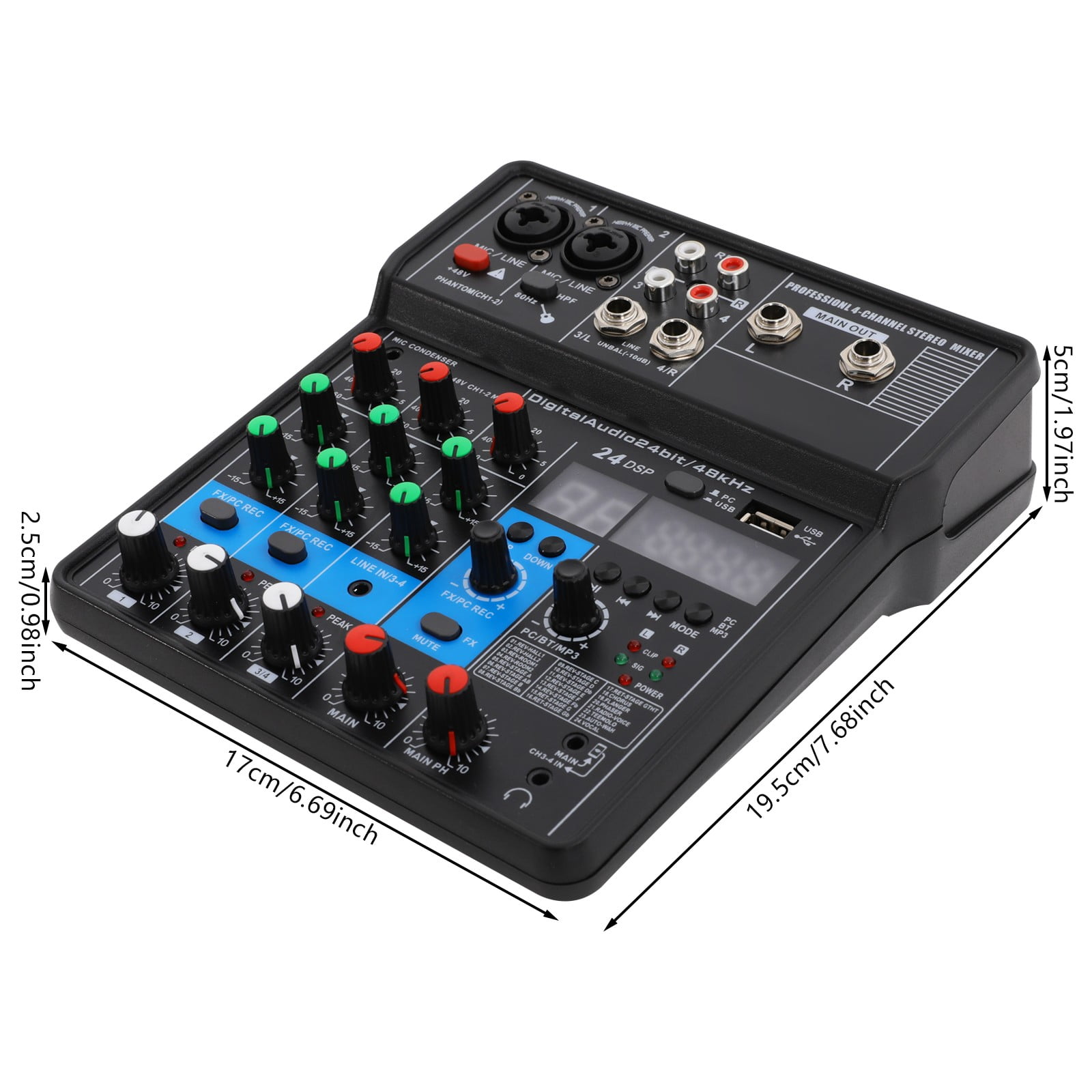 Black Mini 4-channel Audio DJ Mixer Console, Professional DJ Audio Mixer, 4-Channel DJ Controller Sound Mixer, 17*19.5*5cm/6.69*7.68*1.97 in