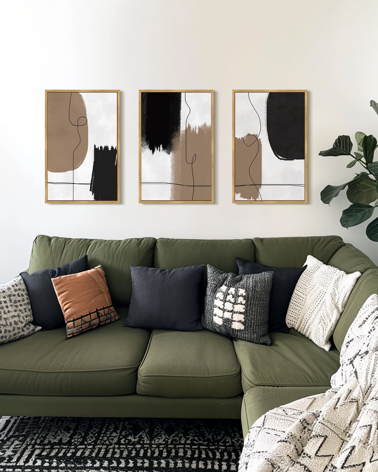 SHENIFY Large 24x36in3pcs Natural Framed Neutral Abstract Wall Art Beige Mid Century Textured Wall Decor Minimalist Line Modern Illustrations Art Print Home Decor