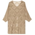 thumbnail image 5 of YUGYXL Womens Plus Size Crochet Cover Up Top 3/4 Batwing Sleeve V Neck Sweater Shirts Mesh Boho Beach Vacation Blouse Beige Tops XXXXL, 5 of 7