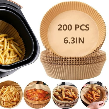 200Pcs Air Fryer Liners, 6.3'' Disposable Paper Liners, Non-Stick Round Air Fryer Parchment Paper for Home Kitchen Brown