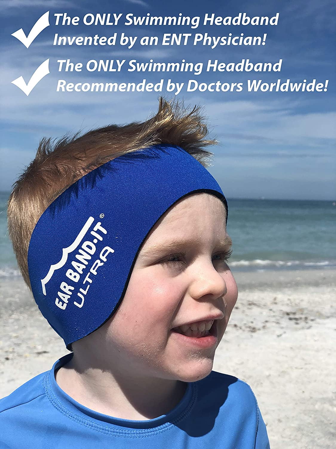 The Original Swimmers Headband Invented by Physician Secure Earplugs Doctor Recommended Hold Ear Plugs in Ear Band-It Swimming Headband 
