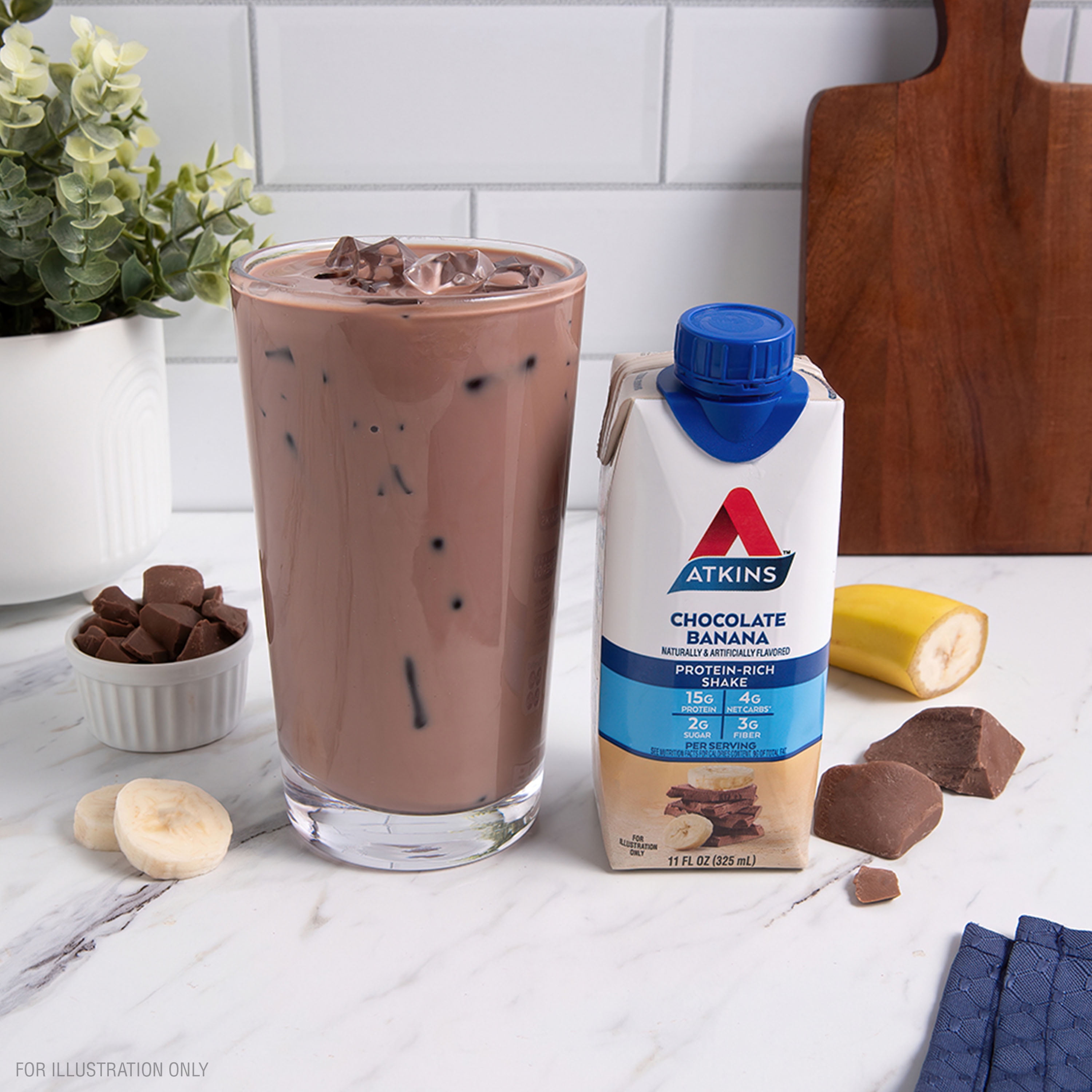 (3 pack) Atkins Chocolate Banana Protein Shake, High Protein, Low Glycemic, Low Carb, Low Sugar, Keto Friendly, 4 Count
