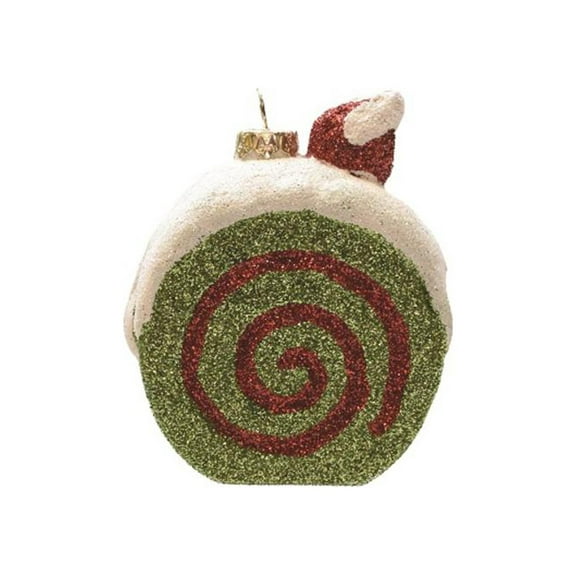 3.25" Merry & Bright Green White and Red Glittered Shatterproof Cake Slice Christmas Ornament
