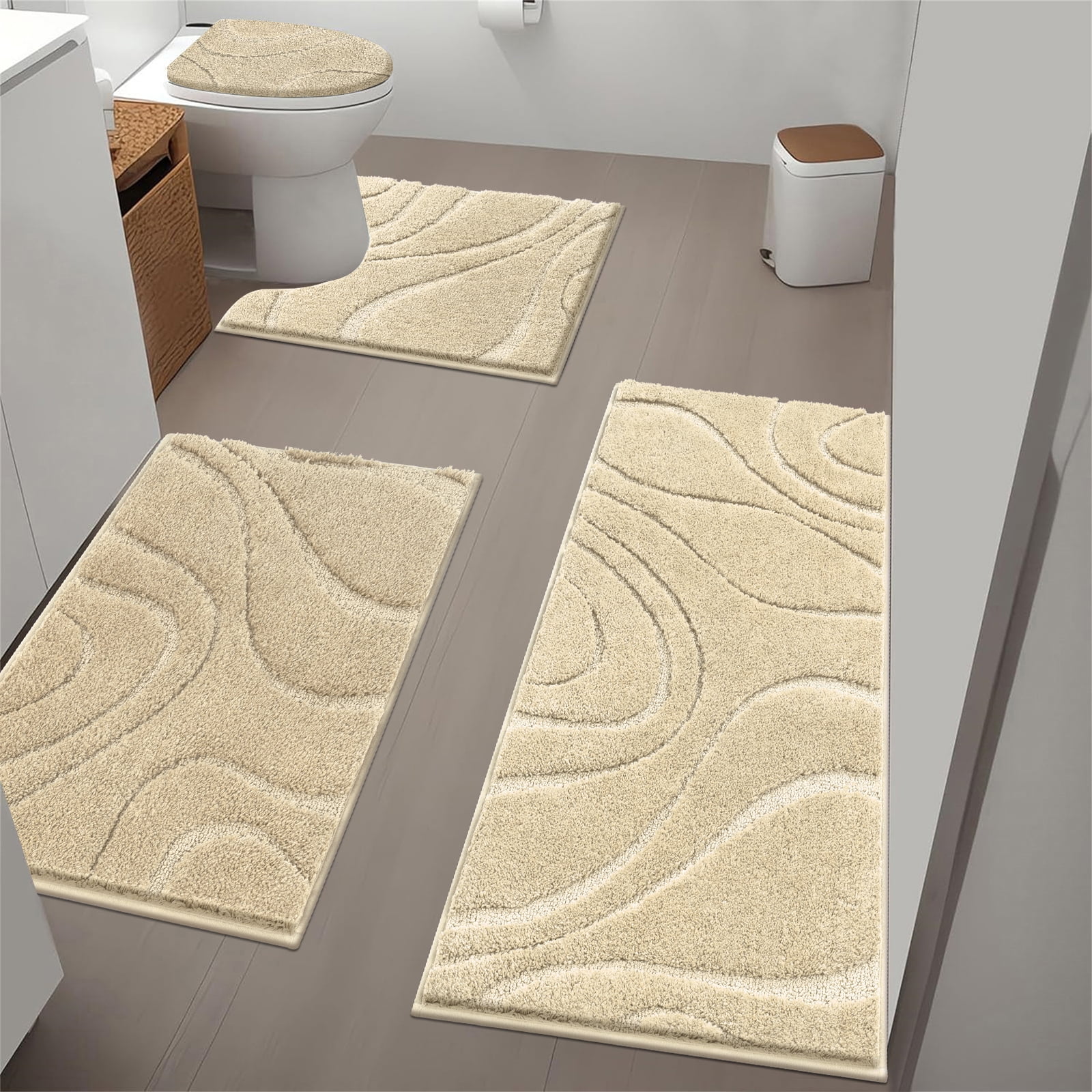 Ileading Bathroom Rugs Sets 4 Piece, Super Soft and Absorbent Non Slip Microfiber Toilet Bathroom Mats