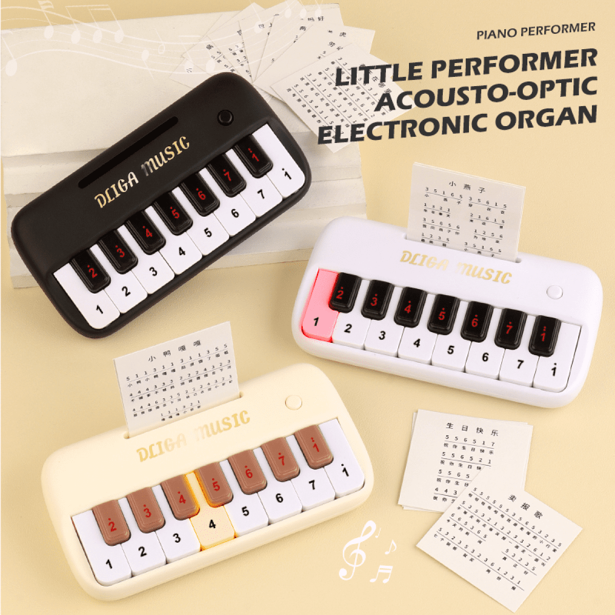 Mini Piano Keyboard Toys Musical Instruments with Lights for Toddlers 1-3 Years Old Birthday Gifts(Black)