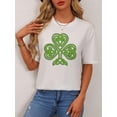 thumbnail image 1 of T-Shirt Graphique Décontracté pour Femme avec Trèfle - Coupe Décontractée, Noir avec Motif de Trèfle Vert Néon, Confortable, Col Rond, 1 of 7