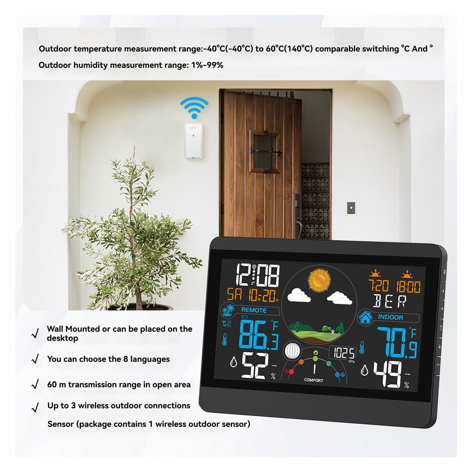 Professional Weather Station, 5-Level Forecast & Moon Phase Wireless Monitor