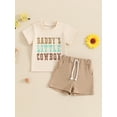 thumbnail image 3 of Elippeo Baby Boy 2 Piece Summer Outfit 6 12 18 24 Months 3 Years Letter Print Round Neck Short Sleeve Tops Elastic Waist Shorts Toddler Set, 3 of 9