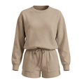 thumbnail image 5 of Shorts and Sweatshirt Set for Women Fall Lounge Sets Sweatsets Women 2 Piece Outfit Activewear Sets Maternity Sets Bride Lounge Set Comfort Sweat Set Casual Set，Khaki，2XL, 5 of 5