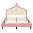 thumbnail image 3 of New Full Size Lovely Crown Fantasy PU Leather Princess Bed with Tufted Headboard, Pink+Cream, 3 of 11