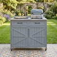 thumbnail image 2 of 39.4" Outdoor Kitchen Island with Stainless Table Top, Outdoor Storage Kitchen Cabinet with One Large Drawer, Adjustable Shelves, Internal Storage Racks & 4 Wheels for Pizza Prep, Grey Blue, 2 of 7