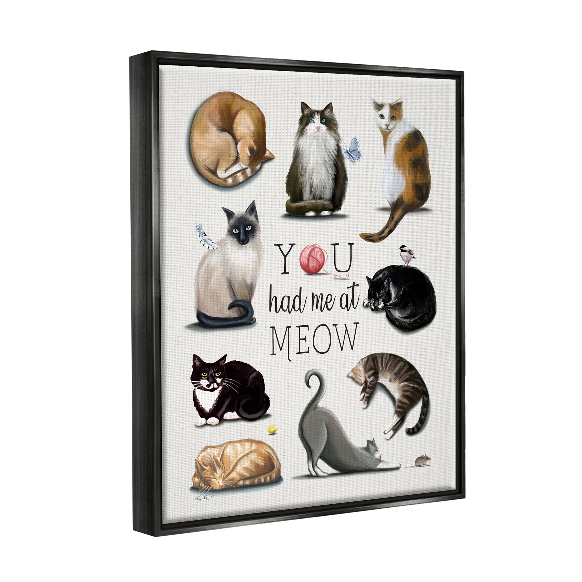 Stupell You Had Me At Meow Cat Pet Animals & Insects Painting Black Floater Framed Art Print Wall Art