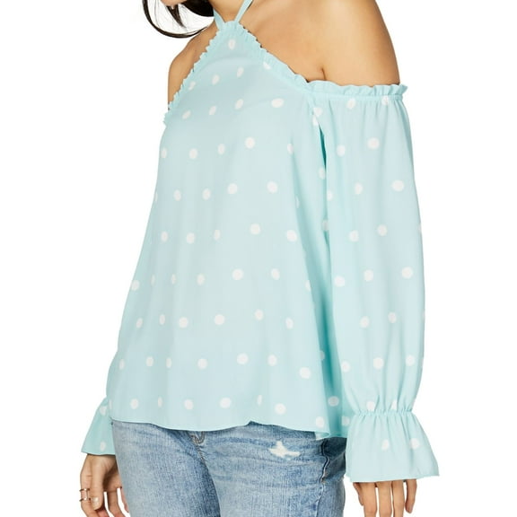 I.N.C Womens Halter Cold Shoulder Blouse, Blue, Medium