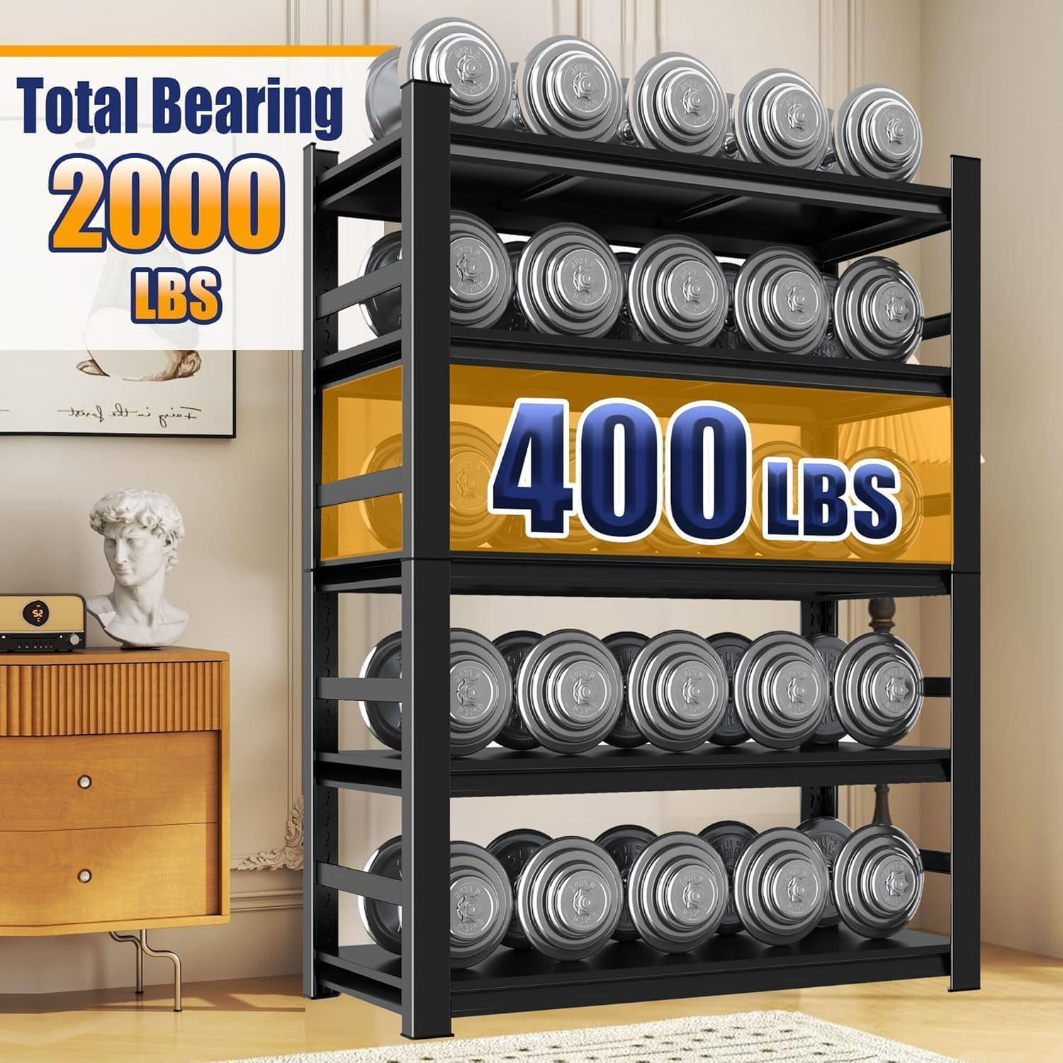 5 Tiers Book Shelves, Office Shelf Organizer, Heavy Duty Book Shelving, Adjustable Bookshelf, Freestanding Book Shelves, Book Shelves for Living Room, Black Bookshelves (47.2"W*23.6"D*72"H)