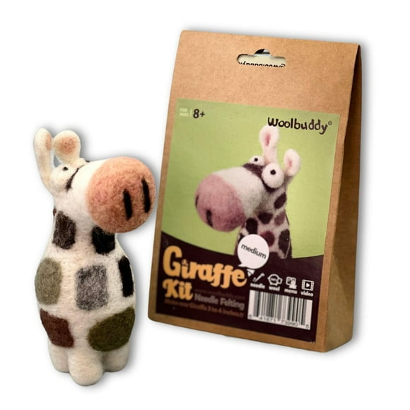 Woolbuddy Kit de Feutrage à l'Aiguille pour Débutants Adultes, Design Girafe, Ensemble de Bricolage Amusant et Récompensant avec Laine Cardée, Outils et Instructions Claires pour Amateurs