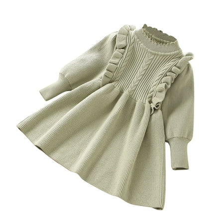 

Toddler Girl Dresses Long Sleeve Knit Solid Color Ruffled Flying Sleeve Knit Sweater Princess Dresses Clothes for Girls Size 18-24 Months