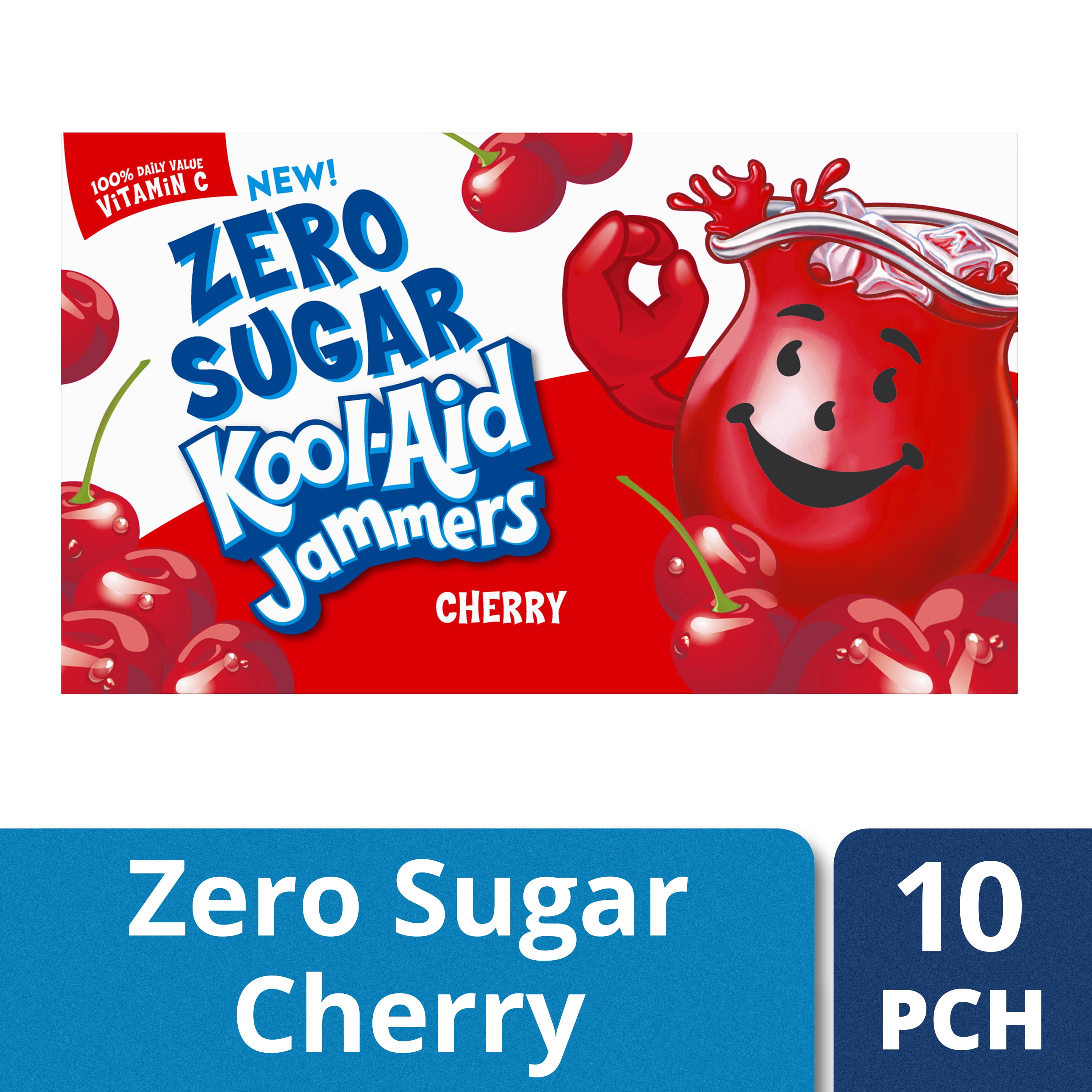 KoolAid Jammers Zero Sugar Cherry Flavored Drink, 10 6 fl oz Pouches
