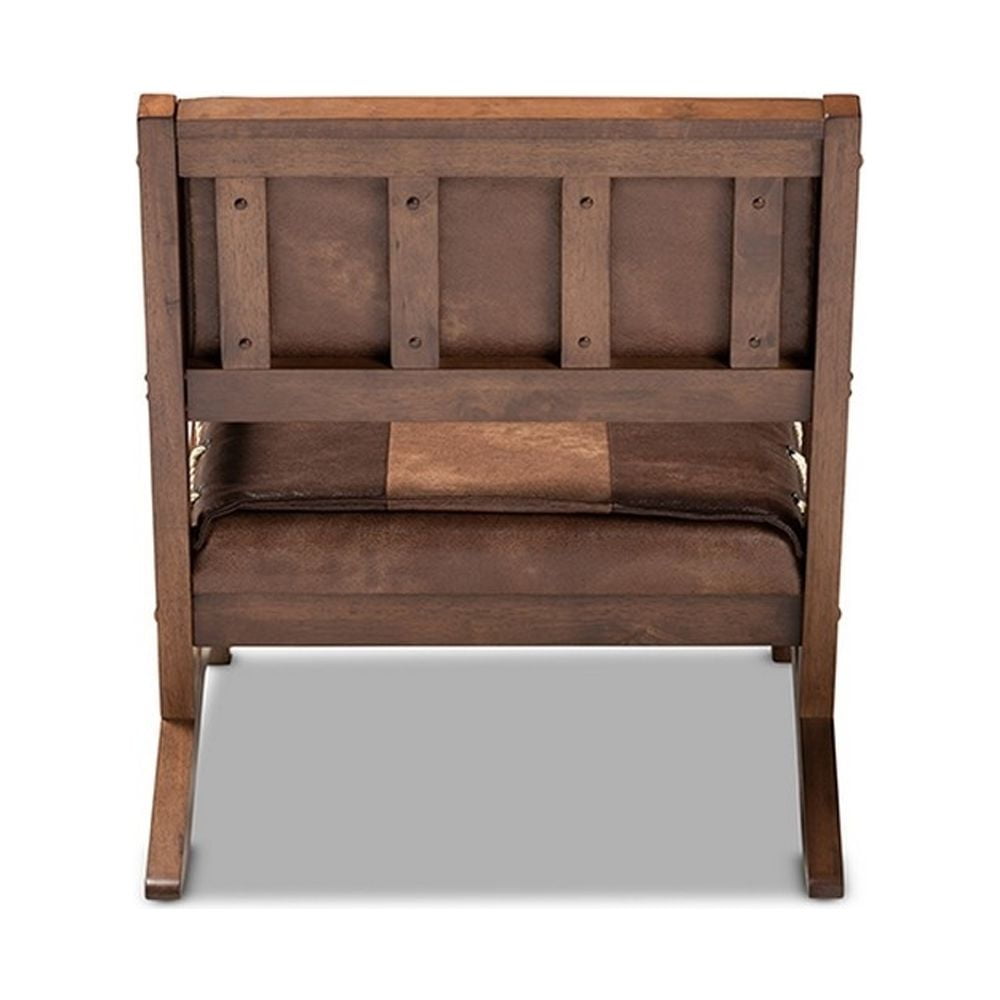Baxton Studio Rovelyn Rustic Brown Faux Leather Upholstered Walnut Finished Wood Lounge Chair