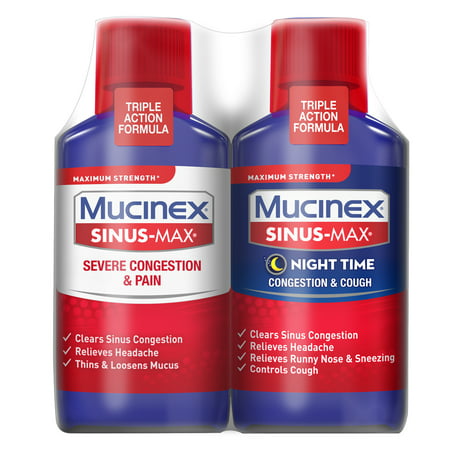 Mucinex Sinus-Max Max Strength Severe Congestion & Pain Liquid, 12oz (Best Mucinex For Sinus Congestion)