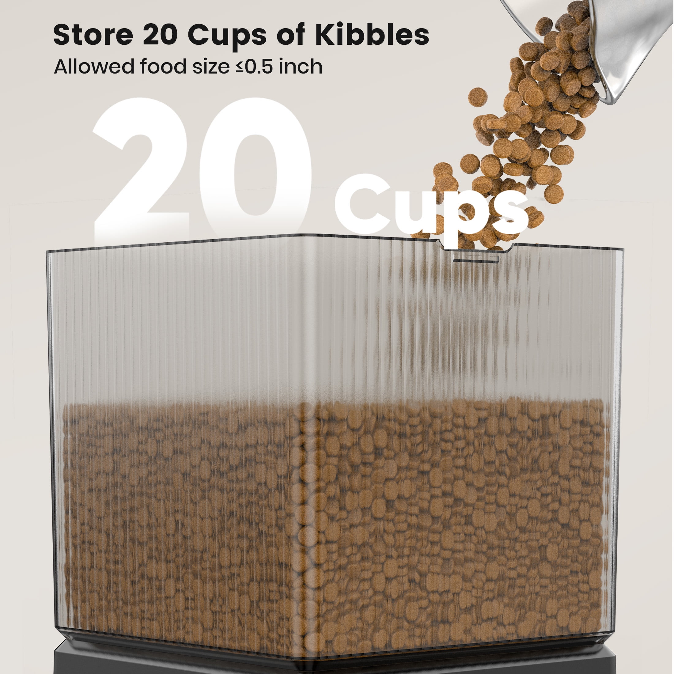 Oneisall 5L/20 Cups Automatic Cat Food Dispenser for 2 Cats/2 Small Dogs, PFD-002 Automatic Cat Feeder with 1 Desiccant Bag, Cat Feeders Automatic Cat Food, Timed Cat Feeder for Pet Dry Food - Black