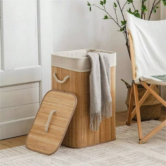 1 PC Bamboo Laundry Basket - Household Dirty Clothes Storage Bin, Foldable Wicker-Style Laundry Hamper, Toy Storage Bin & Bathroom Organizer Basket
