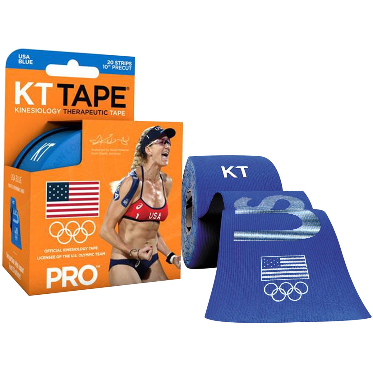 KT Tape Pro Team USA 10' Precut Kinesiology Therapeutic Roll - 20 Strips - Blue