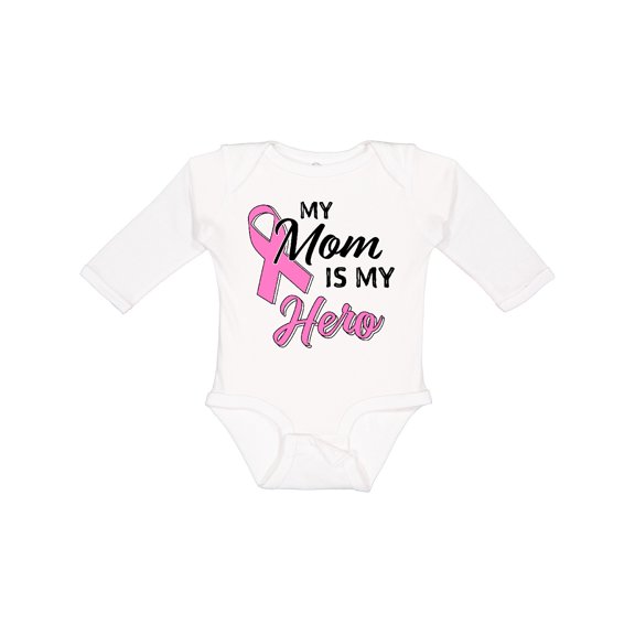 Inktastic My Mom is My Hero Breast Cancer Awareness Boys or Girls Long Sleeve Baby Bodysuit