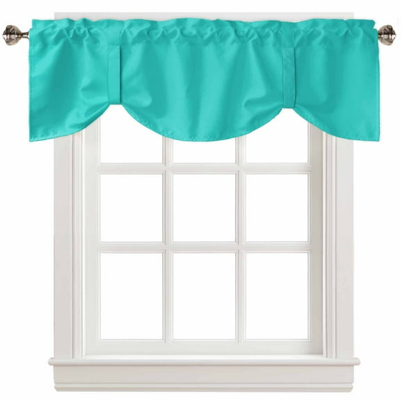 Fsddascl Turquoise Tie Up Valance Curtains for Windows, Kitchen Curtains Window Treatments, Modern Pure Turquoise Short Window Shades Valances for Bedroom Bathroom Cafe 42"x18"