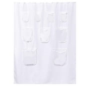 BKBP Extra Long Fabric Shower Curtain with 9 Mesh Pockets, 71x84 Inch Waterproof & Odorless Liner, Washable & Durable, Perfect for Bathroom Organization & Decor