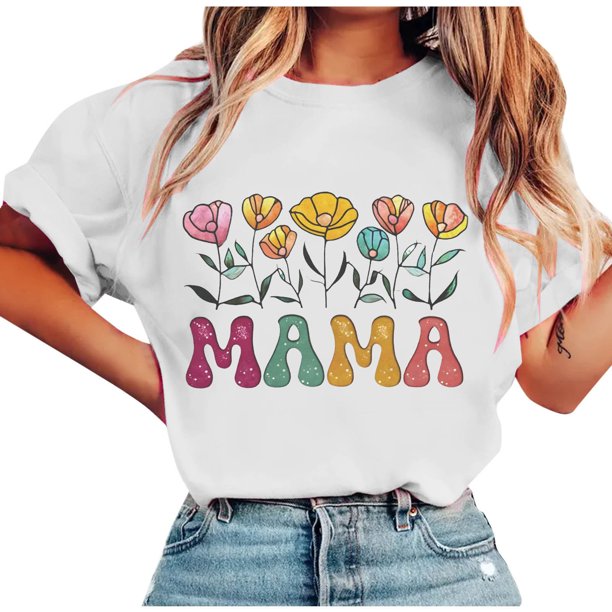 Tops de Manga Corta de Verano para las Mujeres Imprimir Blusa de Cuello Redondo, Moda Ligera de Poliéster Spandex