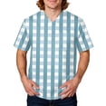 thumbnail image 2 of Domuza Scrub Top Men Plaid Stripe Graphics Short Sleeve V Neck Caregiver Uniform Relaxed Fit Soft Comfy Medical Scrub Tops with 3 Pockets Blue 2XL, 2 of 5
