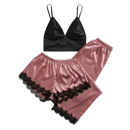 

Yubnlvae Silk Set Lace Up Sleepwear Pajamas Women Nightwear Satin -Lingerie