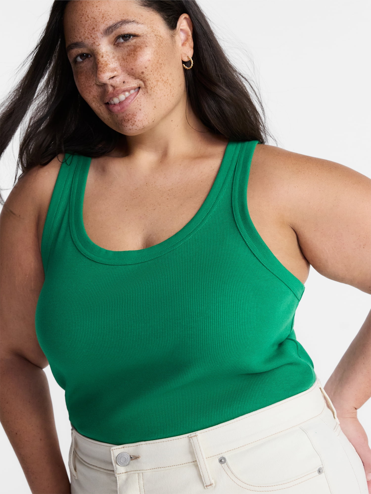 Terra & Sky Women's Plus Sleeveless Ribbed Scoop Neck Tank Top, Sizes 0X-5X