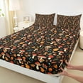 thumbnail image 3 of Manfei Cute Mushroom Bed Sheets for Kids Girls, Green Leaves King Sheets, Botanical Plant Theme Sheet Set, Black Red Orange Breathable Home Decor 4pcs, 3 of 7