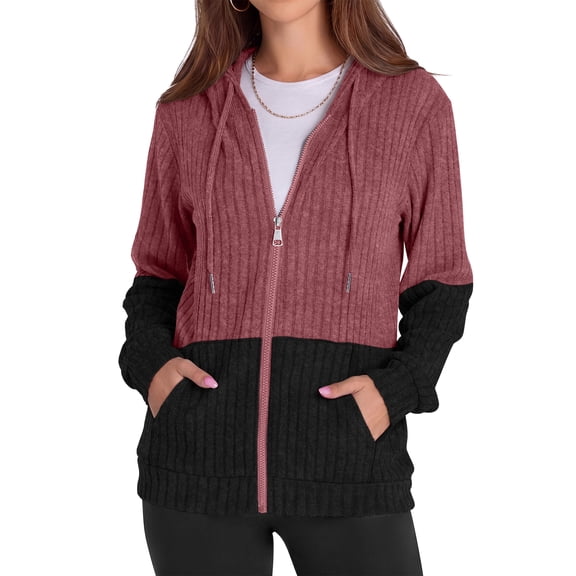 Rosvigor Womens Oversized Hoodies Lightweight Color Block Sweatshirts for Women Casual Hooded Shirts