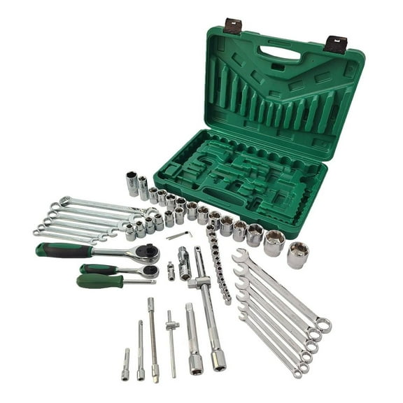 61-Piece Mechanics Tool Set, 1/2" & 1/4" Socket Tool Set - Including Ratchet Set Metric Drive Socket Wrenches Set, for Auto Repair Machine Repair