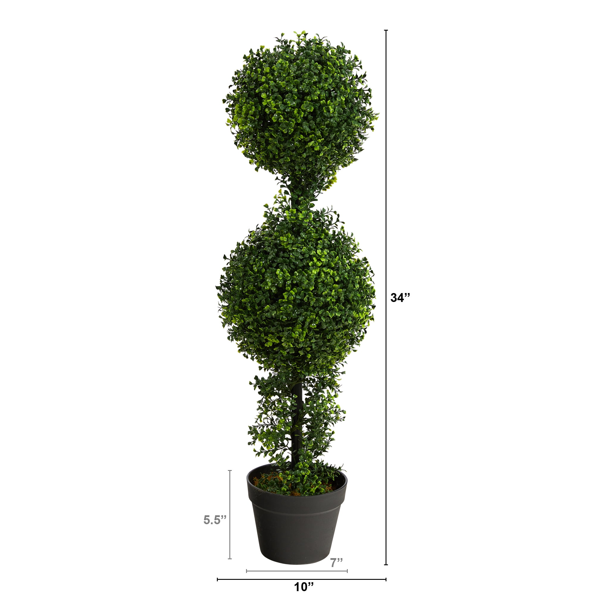 Nearly Natural 34" Boxwood Double Ball Topiary Artificial Tree (Indoor/Outdoor), Green