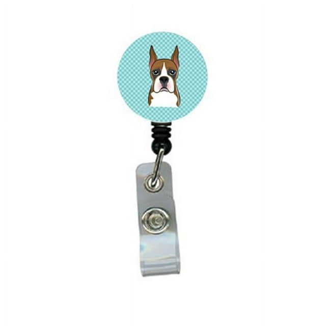 Carolines Treasures BB1161BR Checkerboard Blue Boxer Retractable Badge Reel