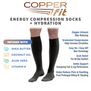 Copper Fit ENERGY Compression Socks, Silky-Soft, Hydration, Unisex, Black, L/XL
