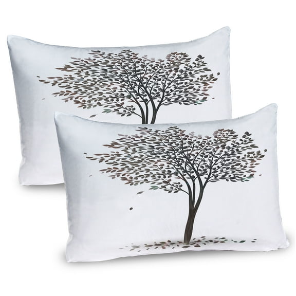Ambesonne Nature Pillow Sham 2 Pack, Fall Leaves Solititude, 26"x20", Brown White