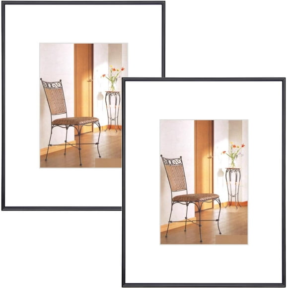 9x12 Picture Frame Set of 2, Black Brushed Thin Metal Aluminum Photo Frame with HD Glass, Fit 6x8 with Mat or 9 x 12 without Mat, for Table and Wall, 2 Pack