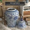 thumbnail image 5 of Red Lantern 32" Floral Blue & White Porcelain Temple Jar, 5 of 7