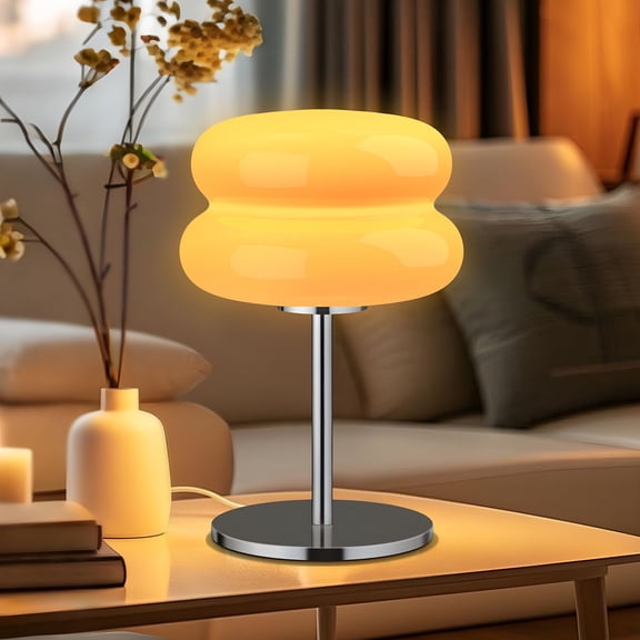 HIBIBUD Glass Mushroom Lamp,Retro Bedside Small Lamps,3 Colors Led Light for Bedroom,Living Room,Mushroom Table Lamp Unique Home Decor,Orange