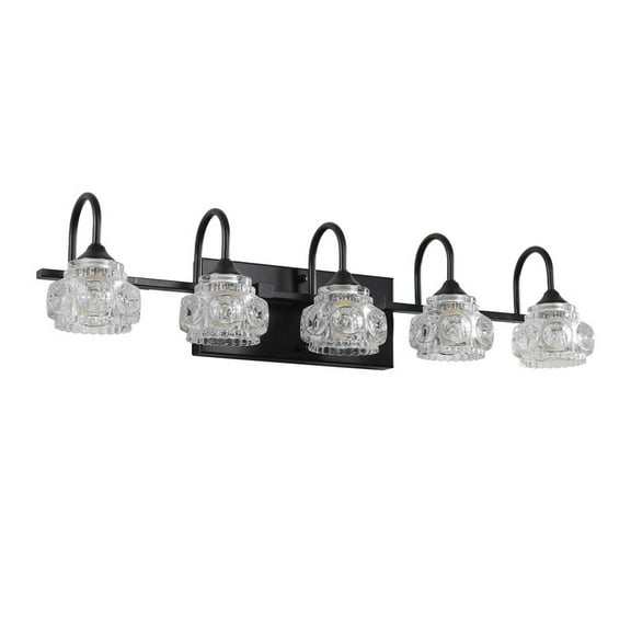 29" Retro 5-Light Bathroom Vanity Light – Black Bathroom Light Fixture with Crystal Glass Shades, Wall Mounted Vanity Lights for Bathroom, Powder Room, Mirror, Hallway (Bulbs Not Included)
