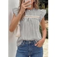 thumbnail image 3 of PRETTYGARDEN Striped Shirt Womens Summer Tops Spring Business Casual Work Dressy Crochet Lace Ruffle Cap Sleeve Blouse, 3 of 9