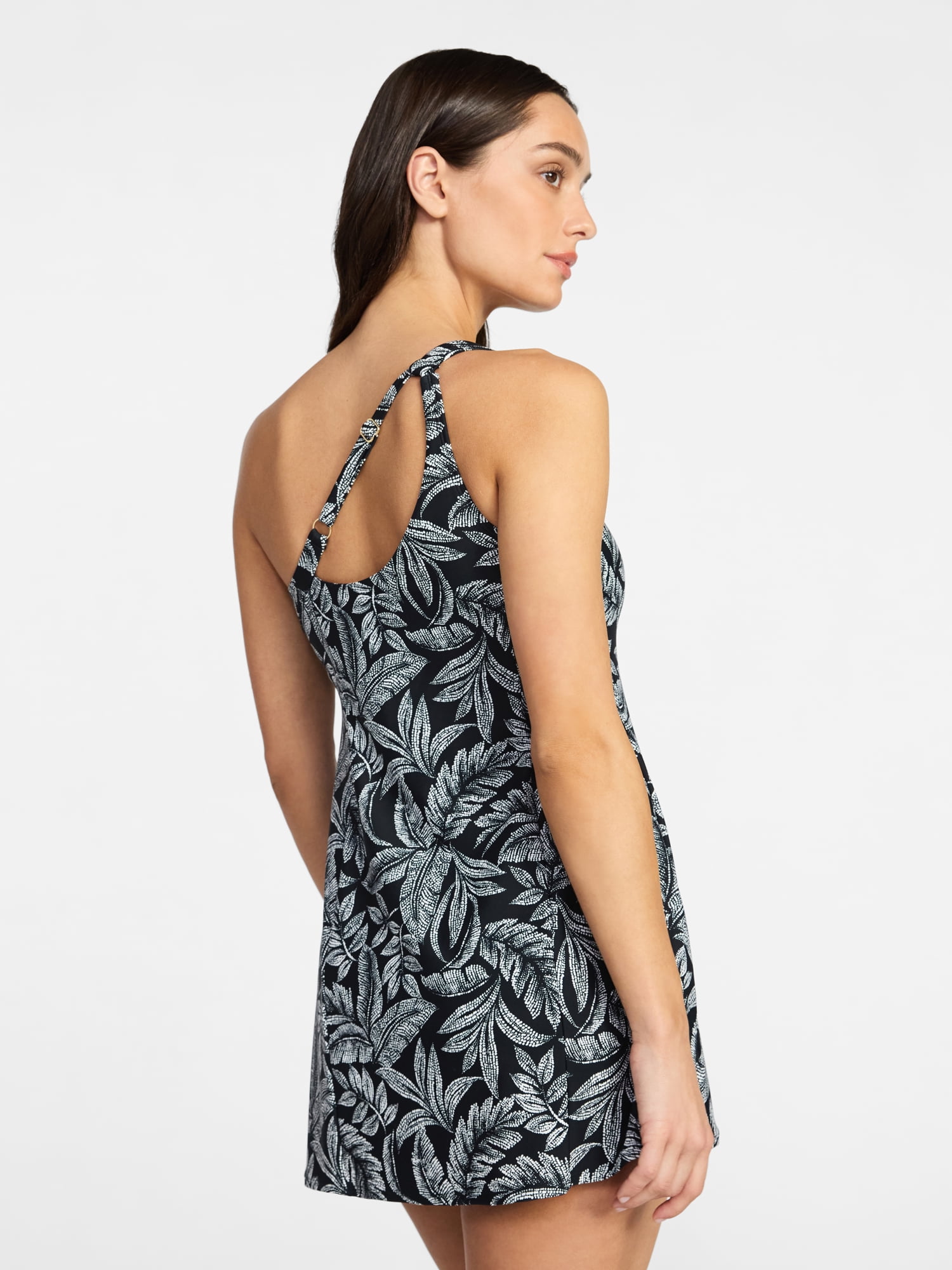 Time and Tru Women's and Women's Plus Size One Shoulder Swim Dress, Sizes XS-3X