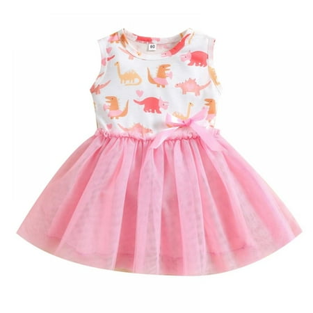 

Maxcozy Toddler Kids Baby Girls Sleeveless Patchwork Dinosaur Party Tulle Princess Dress 1-6 Years